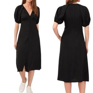 Chelsea & Violet Black Puff Sleeve Midi Dress | Size 2